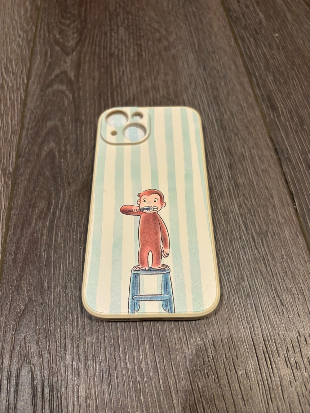 Cute Curious George Striped iPhone Case in Cream & Blue